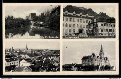 AK Laa an der Thaya, Burgmotiv, Realgymnasium und Stadtpanorama