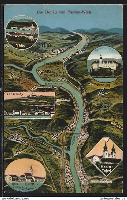 AK Pöchlarn, Ortsansicht, Die Donau von Pöchlarn bis Donaudorf