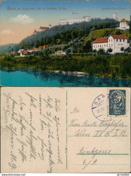 Ansichtskarte Gars am Kamp Kamptal Bahnhof Thunau Ruine 1920