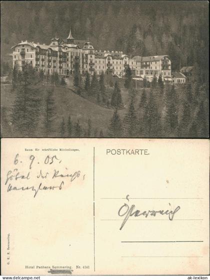 Ansichtskarte Semmering Hotel Panhans Semmering 1905
