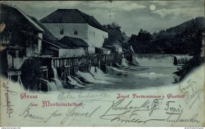 Clair de lune CPA Merkenstetten Purgstall an der Erlauf Niederösterreich, Gasthof Josef Preitensteiner