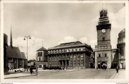 CPA Purgstall an der Erlauf in Niederösterreich, Stadtplatz mit Gebäuden, Turm, Uhr, Autos, Him...
