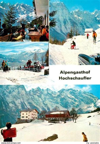 Kuchl Alpengasthof Hochschaufler Terrasse Pistenraupe