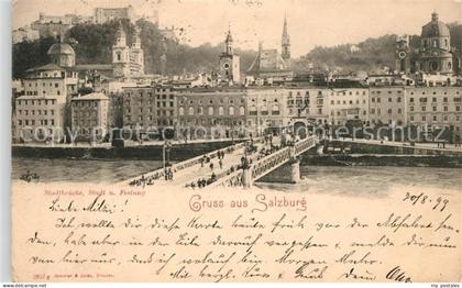 Salzburg Oesterreich Stadtbruecke Stadt und Festung