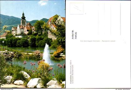 734536 Frohnleiten Ansicht mit Springbrunnen Kirche Fluss Blumen