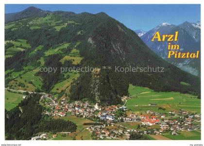 Arzl Pitztal Tirol AT Dorf Kirchturm Bergtal Pitztal Berge Wald Luftbild
