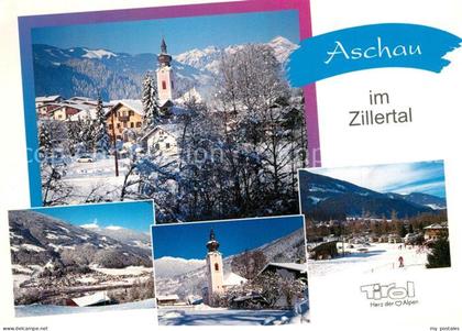 Aschau Zillertal Ortsansicht mit Kirche Wintersportplatz im Zillertal Alpen