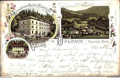 Lithographie Dölsach Tirol, Gasthof Putzenbacher, Totalansicht
