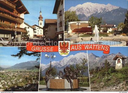 Wattens Kirche Teilansicht Brunnen Wegekreuz