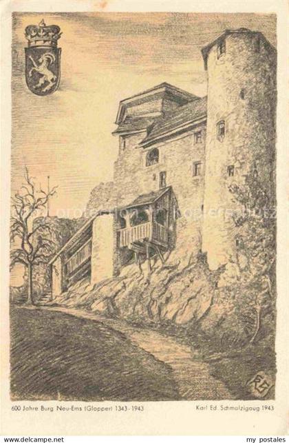 Hohenems Feldkirch Vorarlberg AT Burg-Neu-Ems Glopper Zeichnung Wappen Felsen Tu