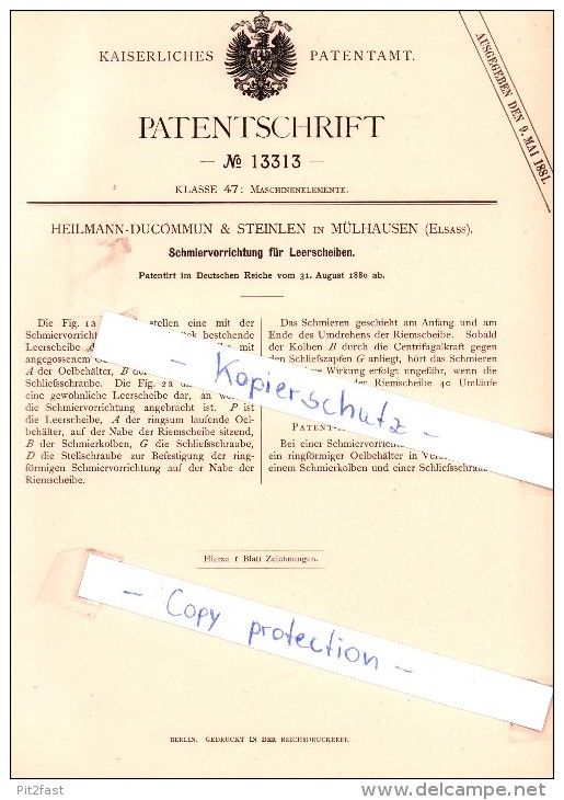 Original Patent -  Heilmann-Ducommun & Steinlen in Mulhouse / Mühlhausen , Elsass , 1880 , !!!