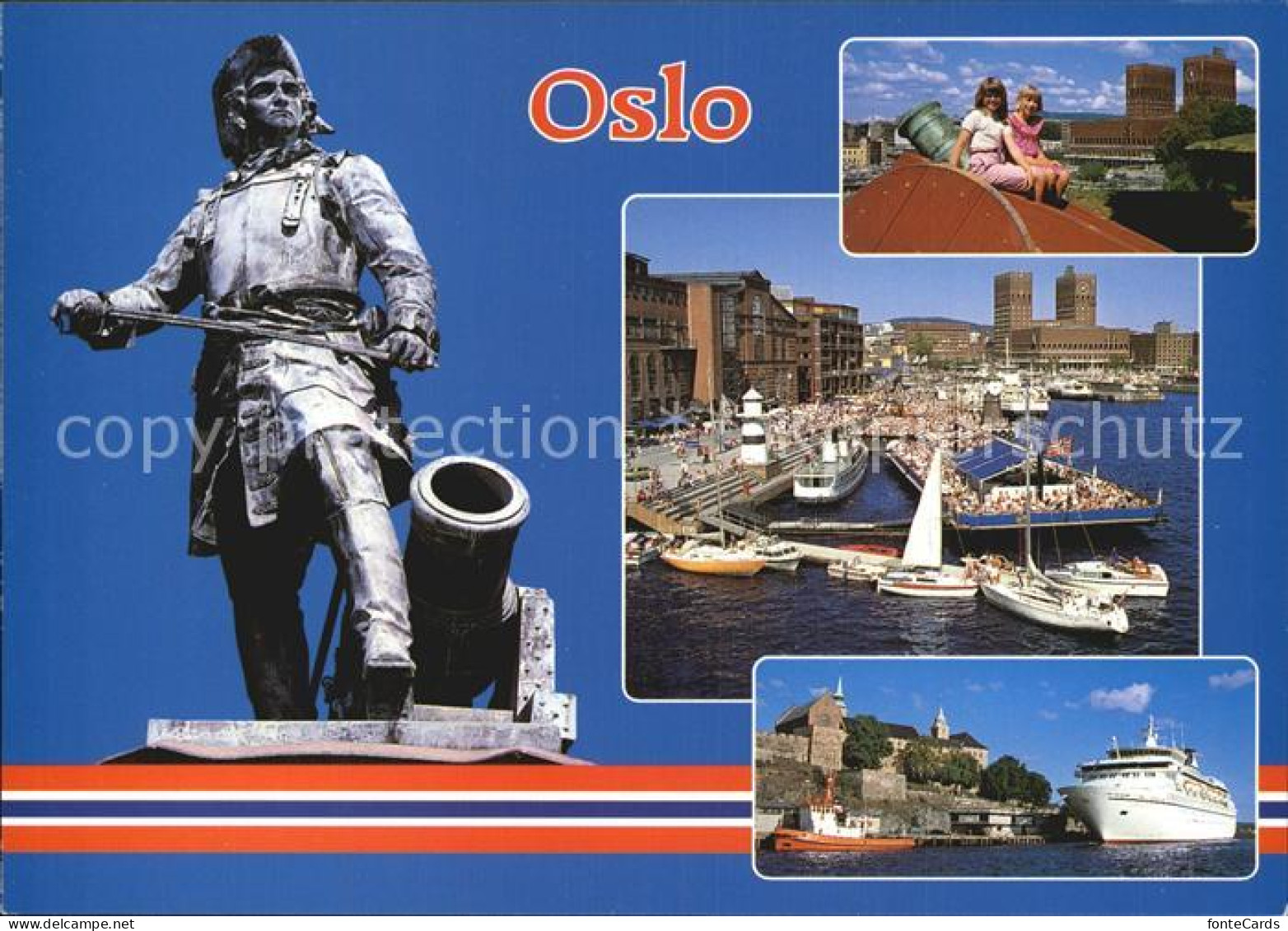 Oslo Norwegen Statuen av Tordenskjold Havne Passagierschiff