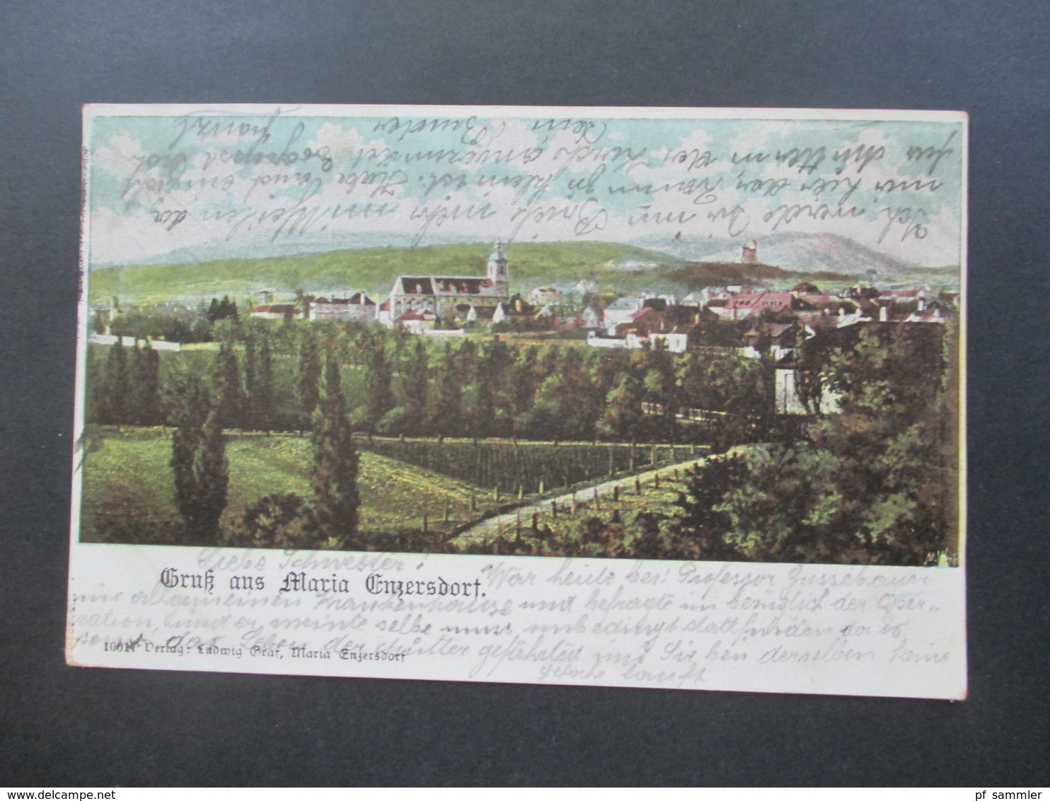 Österreich 1900 AK Groß aus Maria Enzersdorf Verlag Ludwig Graf. Nach Karlsbad mit Strichstempel