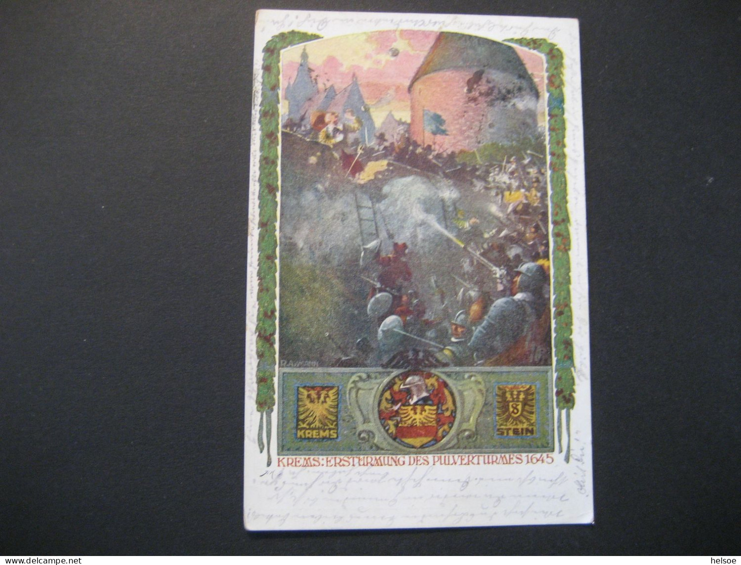 Österreich- AK Krems an der Donau, Erstürmung des Pulverturms 1645, gelaufen 1904 von Krems nach Deutschlandsberg