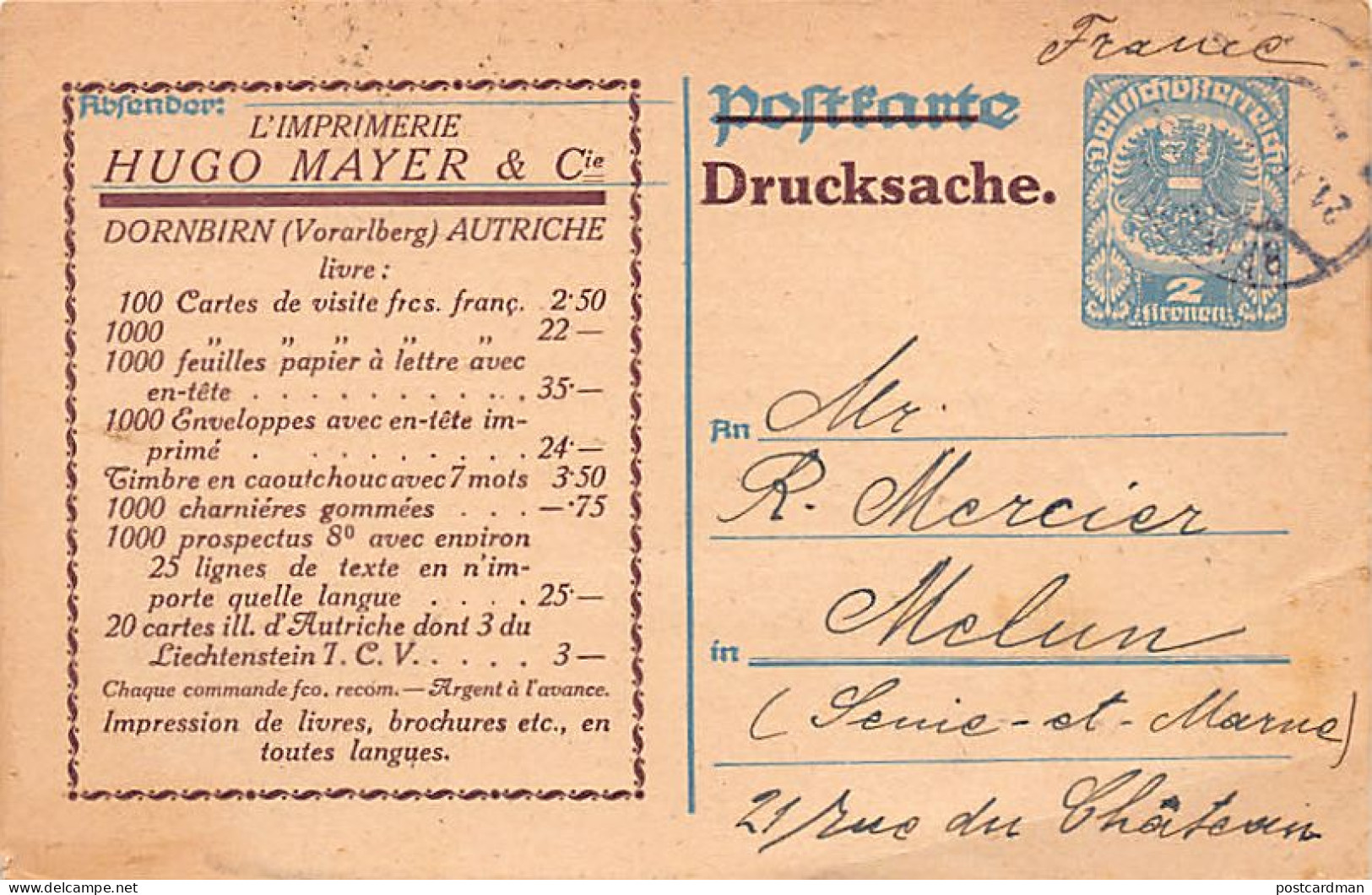 Österreich - Dornbirn (V) Werbekarte für die Druckerei Hugo Mayer