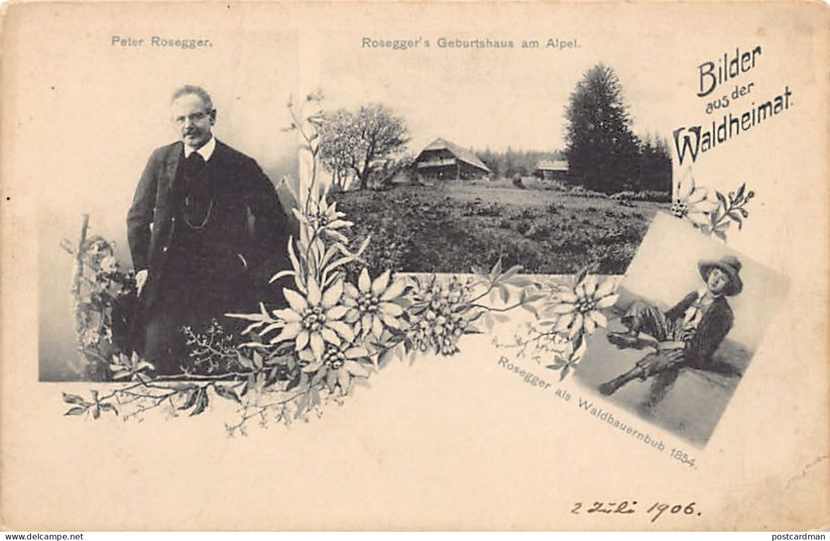 Österreich - Krieglach (ST) Mehrfachansicht - Peter Rosegger - Rosegger's Geburtshaus am Alpel - Rosegger als Waldbauern