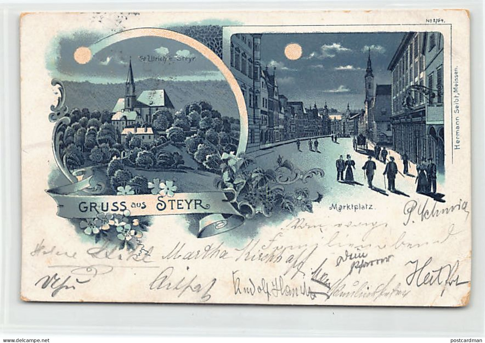 Österreich - STEYR (OÖ) Litho - St. Ulrich - Markplatz bei nacht