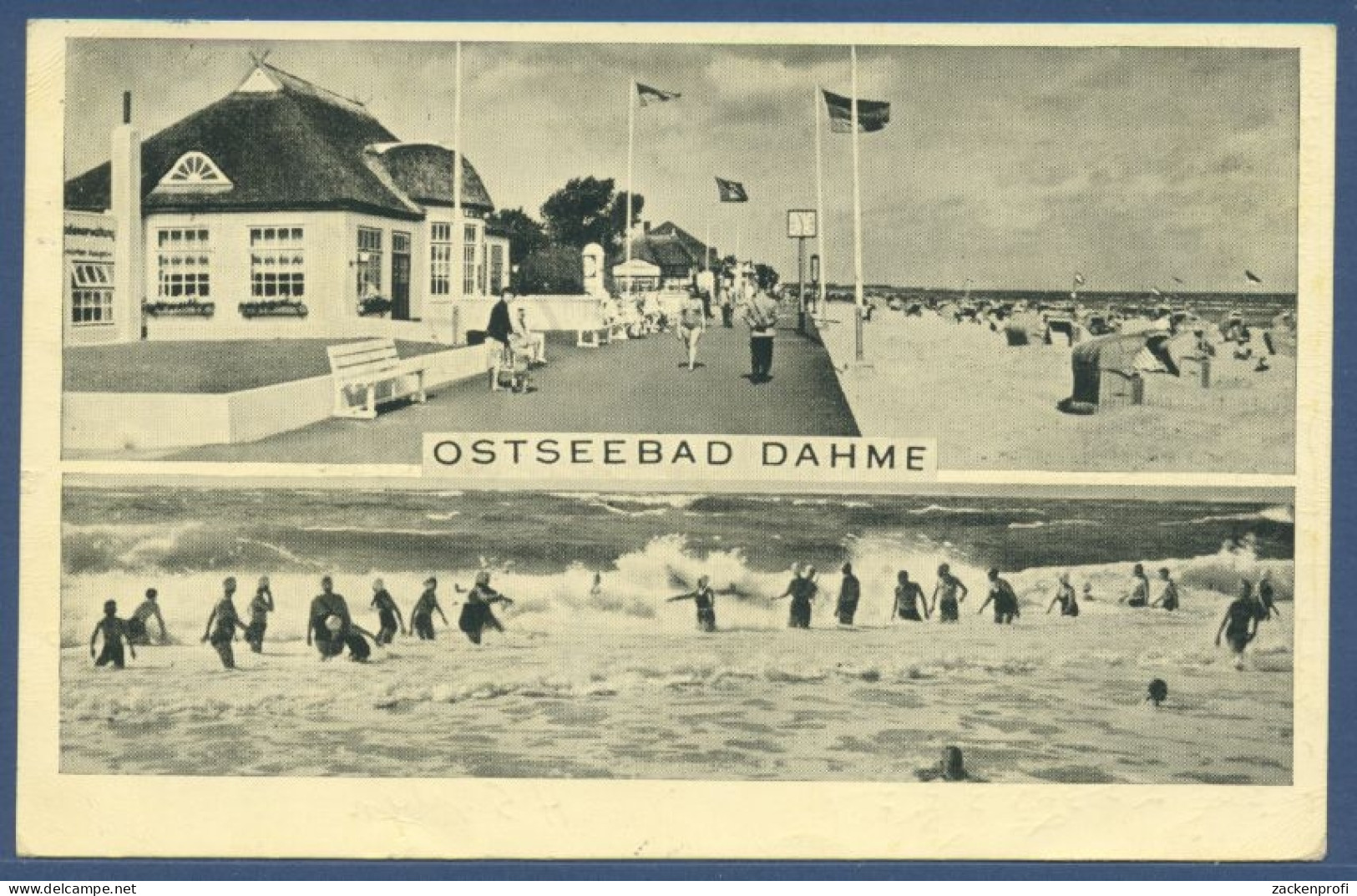 Ostseebad Dahme Strandpromenade Badegäste, gelaufen 1956 (AK1523)