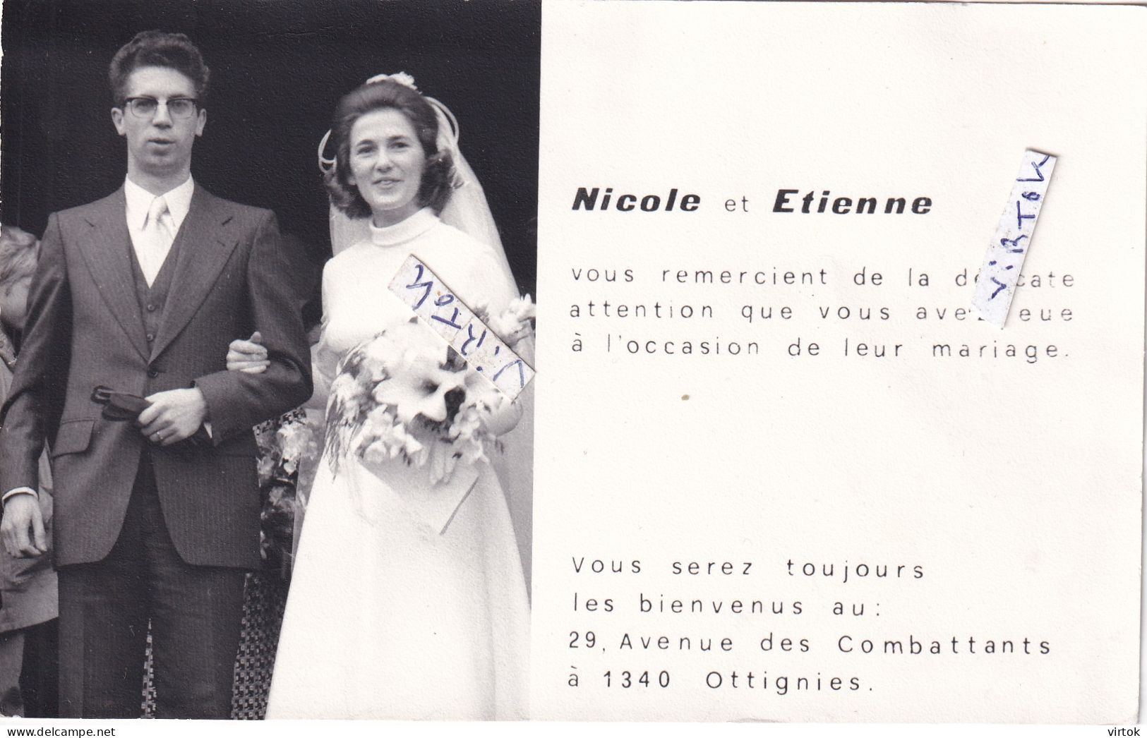 OTTIGNIES :  mariage    ...........................  see scan  (  PHOTO    17 x 11 cm  verso blank )