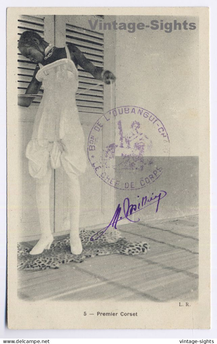 Oubangui-Chari / Africa: 1er Corset - Stamp Chef De Corps (Vintage PC 1910s/1920s)