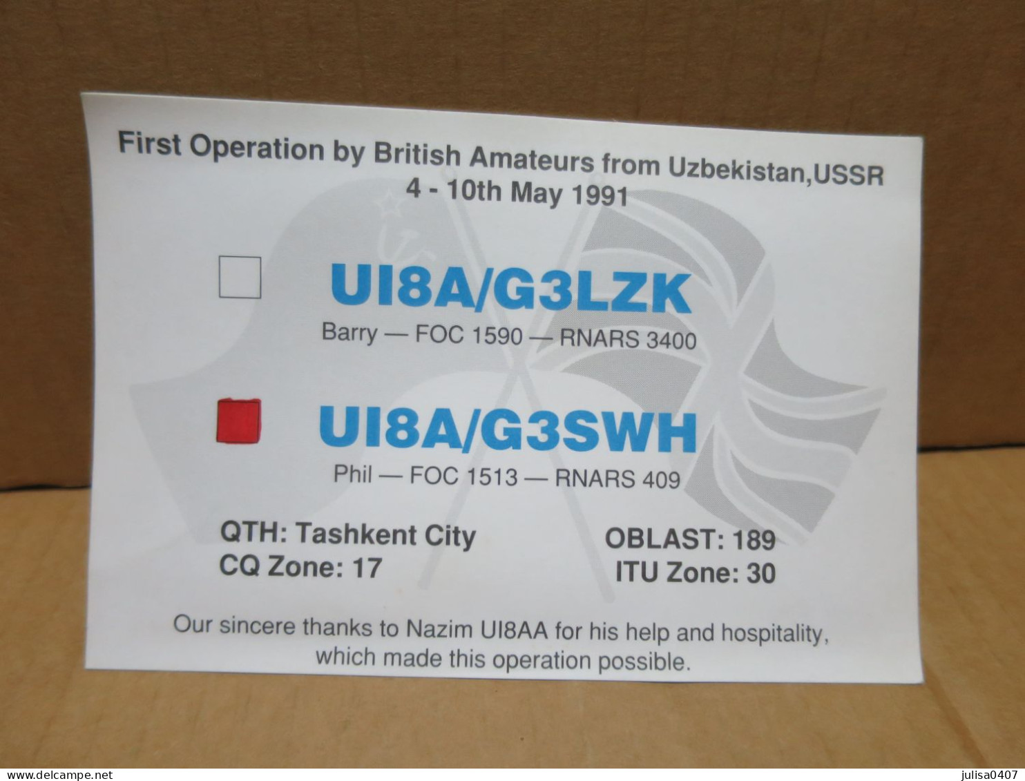 OUZBEKISTAN carte radio amateur TASHKENT