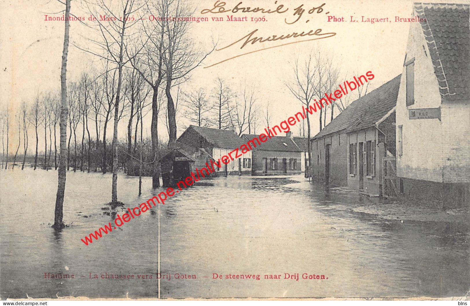 Overstrooming van 12 Maart 1906 - De steenweg naar Drij Goten - Hamme