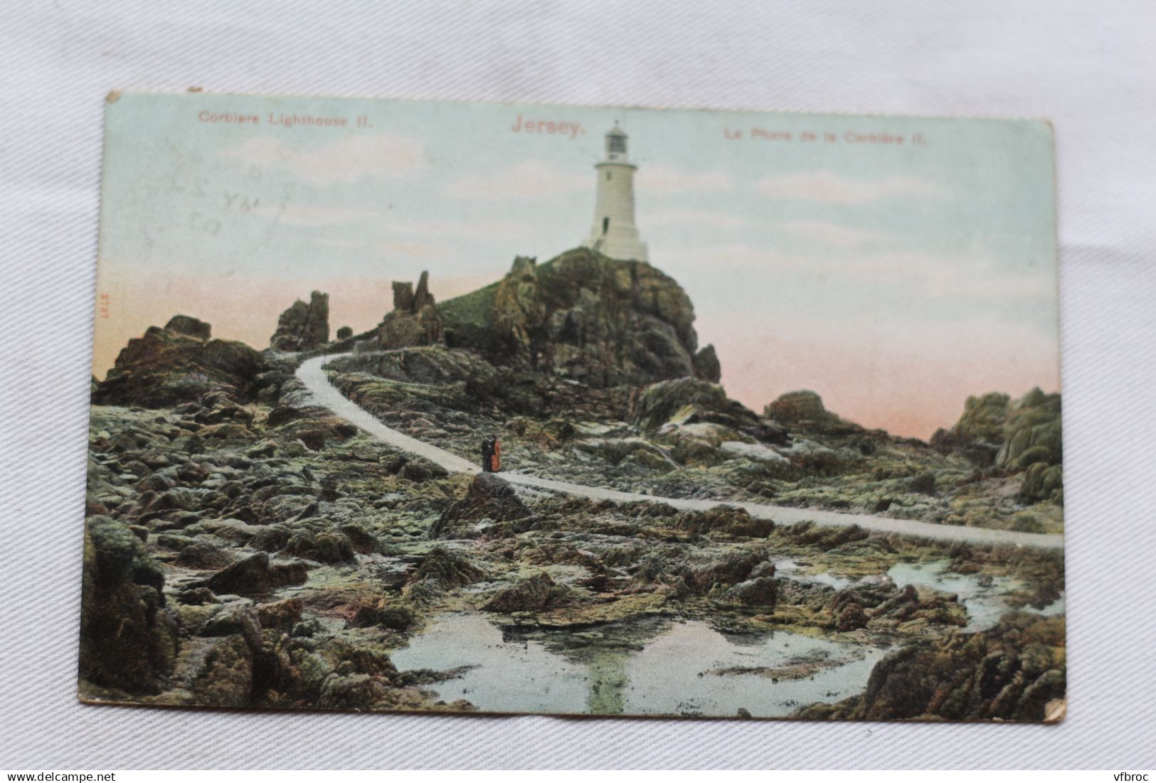 P370, Cpa 1907, Jersey, le phare de la Corbière, Angleterre