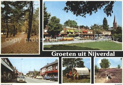 Nijverdal Waldpartie Ortspartie an der Kirche Planwagen Schaefer mit Hund