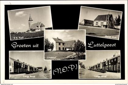 CPA Luttelgeest Noordoostpolder Flevoland, Groeten uit Luttelgeest, Kerken, Lange Brink, Lindehof
