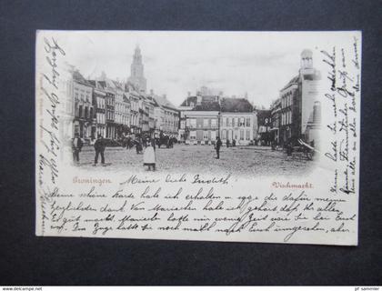 Niederlande 1899 AK Groningen Vischmarkt Stempel Oeffelt nach Goch gesendet Verlag J. Pomper Veendam Grenzgebiet