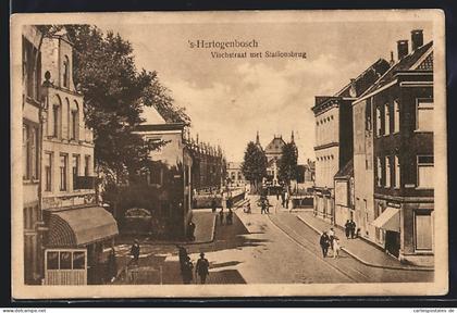 AK `s-Hertogenbosch, Vischstraat met Stationsbrug