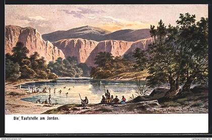 Künstler-AK F.Perlberg: Palästina, Taufstelle im Jordan