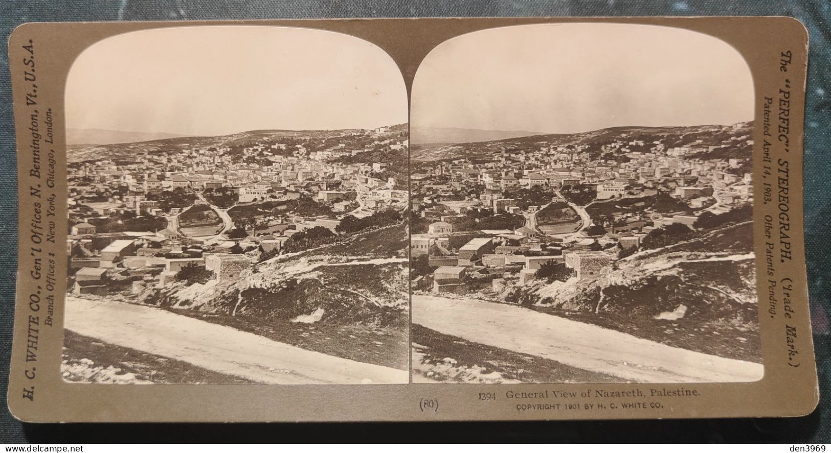 Palestine - NAZARETH - General View - Vues Stéréoscopiques sur carton épais H. C. White Co., Bennington Vermont (2 scans