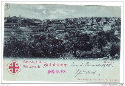 AK Palästina (Gruss aus Betlehem) 1900-01-? Jerusalem auf 10 Para Turkei als Drucksache gesendet nach Erfurt