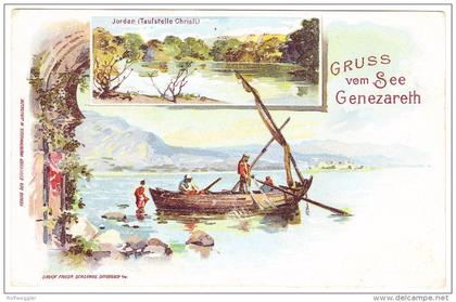 AK Palästina (Gruss vom See Genezareth) Litho 1899 gesendet von Jerusalem nach Weidach Vorarlberg