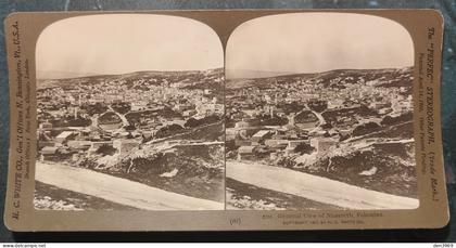Palestine - NAZARETH - General View - Vues Stéréoscopiques sur carton épais H. C. White Co., Bennington Vermont (2 scans