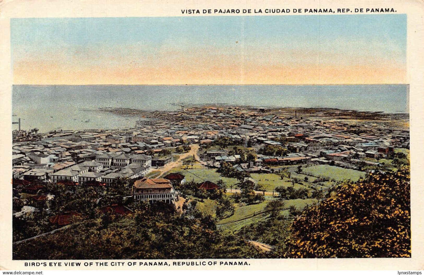 Panama Bird's Eye view of Panama City vintage postcard