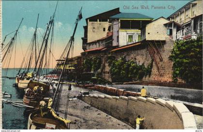 CPA PANAMA, OLD SEA WALL, PANAMA CITY, Vintage Postcard (b26309)