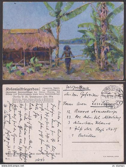 Kolonialkriegerdank Künstlerkarte Pete Paul Müller Feldpost 1915 Eingeborener