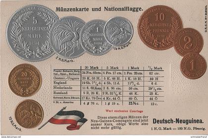 Litho Münzkarte AK Deutsch Neuguinea Kompagnie Kolonie Deutsche Südsee Schutzgebiet Kaiser Wilhelms Land 1894 Coin Pièce