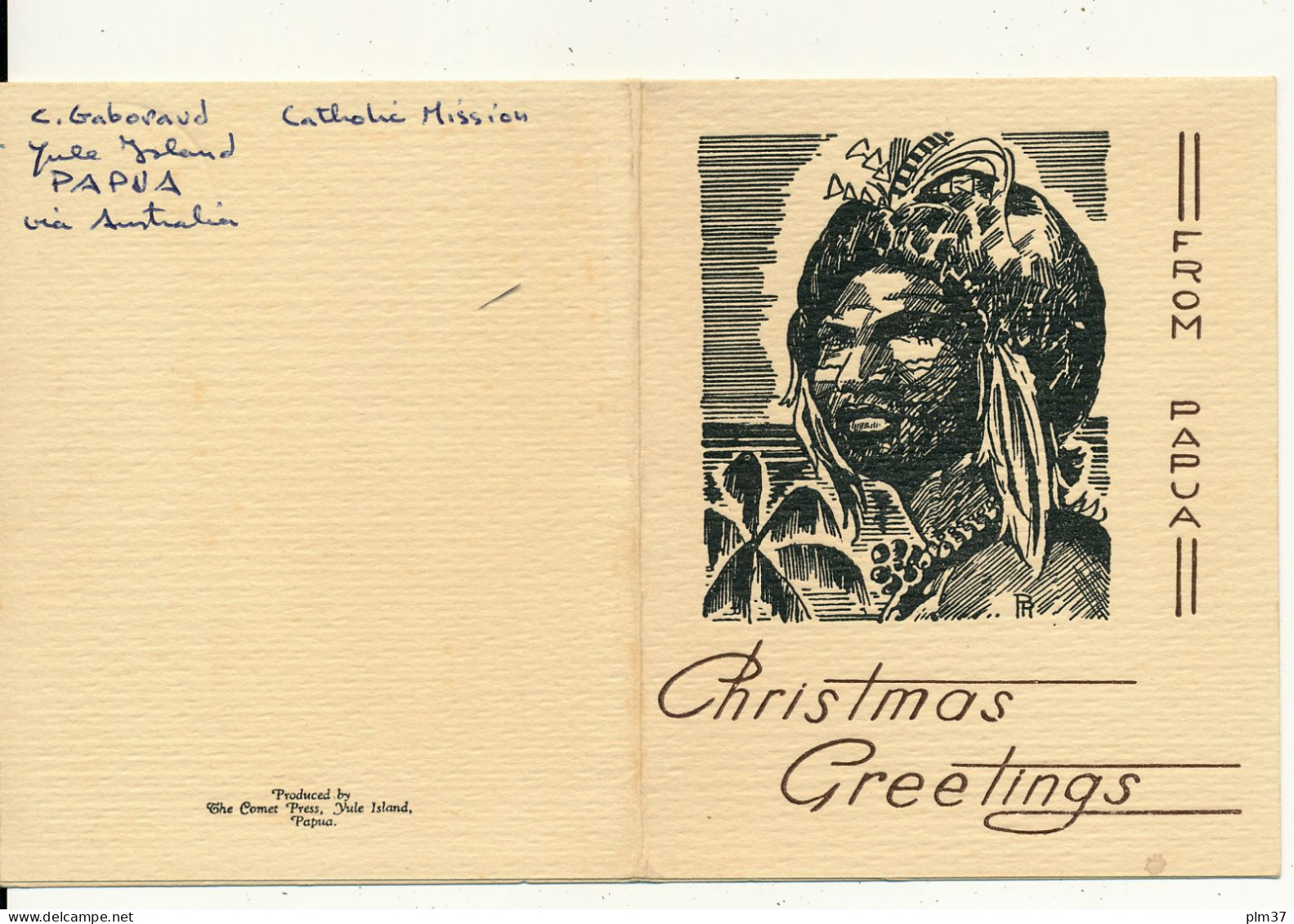 PAPUA - Carte de Voeux, Christmas Greetings from Papua, Yule Island, Mission Catholique