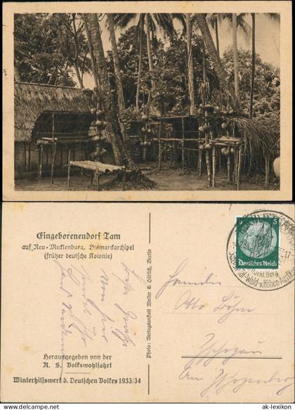 Postcard Neuirland/Neumecklenburg Eingeborenendorf Tam 1934