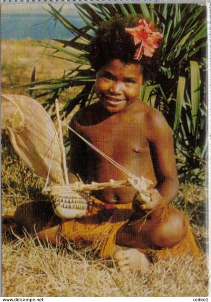 COLOURFUL  PAPUA  GIRL WITH A CANOE