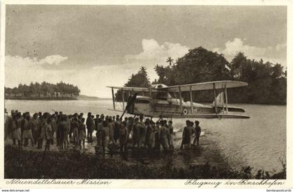 german new guinea, FINSCHHAFEN, Morobe, Seaplane, Papua Natives (1933) Mission Postcard