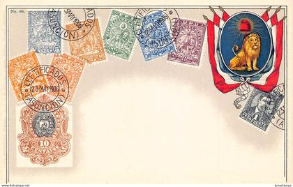 Paraguay 1906 flag coat of arms stamps philately litho vintage postcard