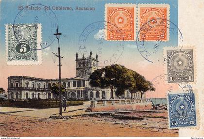 Paraguay 1921 Asuncion El Palacio del Gobierno map on back vintage postcard