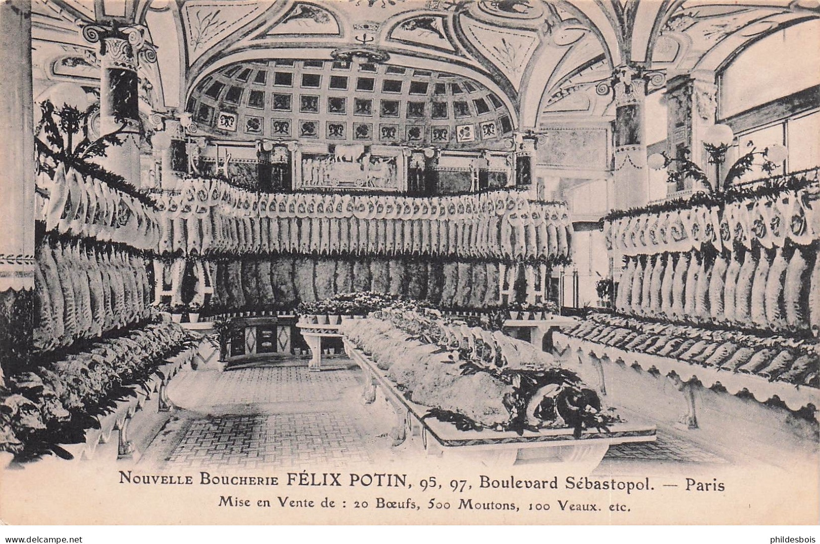 PARIS 02 arrondissement FELIX POTIN nouvelle Boucherie 95,97 boulevard Sebastopol (étalage de Viandes )