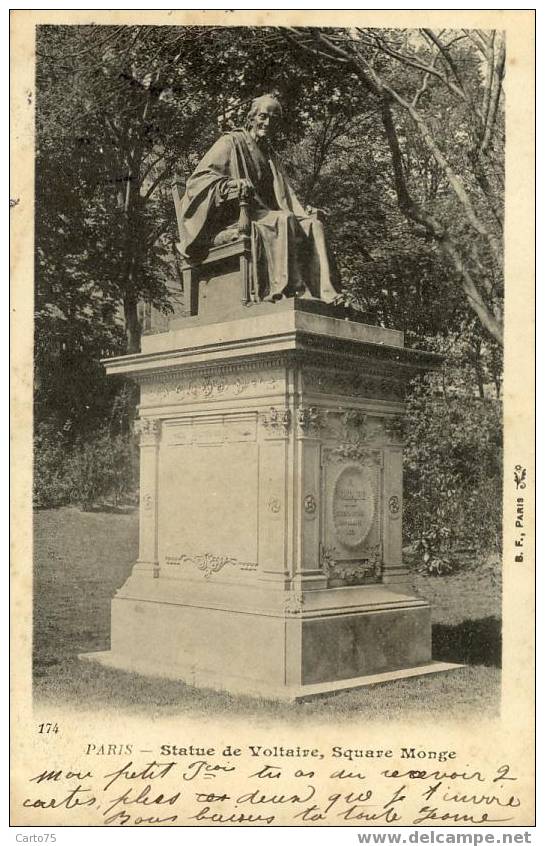 PARIS 05 - Statue de Voltaire - Square Monge