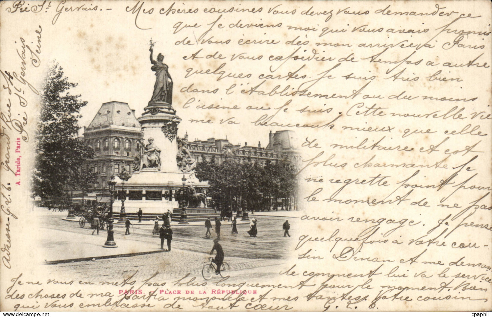 Paris - 10 - Place de la Republique - velo - CPA