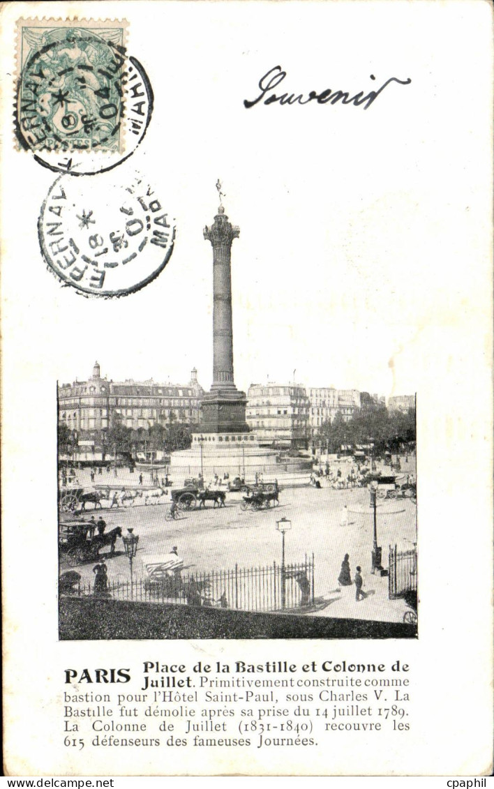 Paris - 11 - Place de la Bastille et colonne de Juillet- CPA